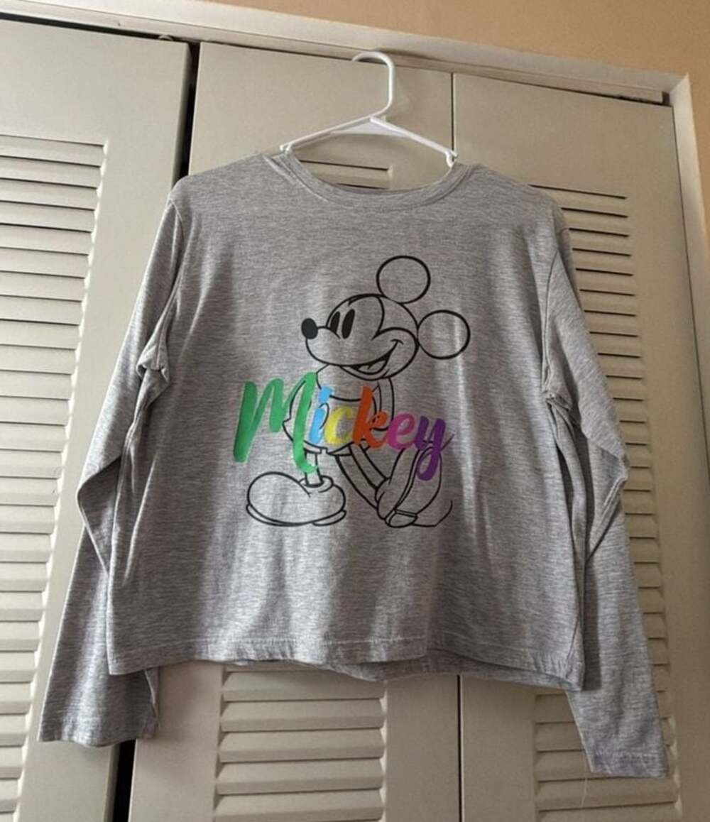 Disney Mickey Mouse grey long sleeve crop top with...